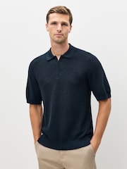 BOSS Blue Kancello Zip Neck Knitted Polo Shirt - Image 1 of 6