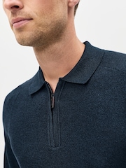 BOSS Blue Kancello Zip Neck Knitted Polo Shirt - Image 4 of 6