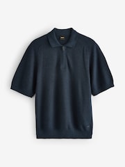 BOSS Blue Kancello Zip Neck Knitted Polo Shirt - Image 6 of 6
