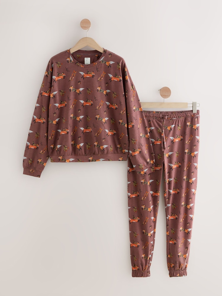 Chocolate Brown Fox Print - بيجاما بكم طويل - صورة 1 من 3 Chocolate Brown Fox Print - بيجاما بكم طويل - صورة 1 من 3