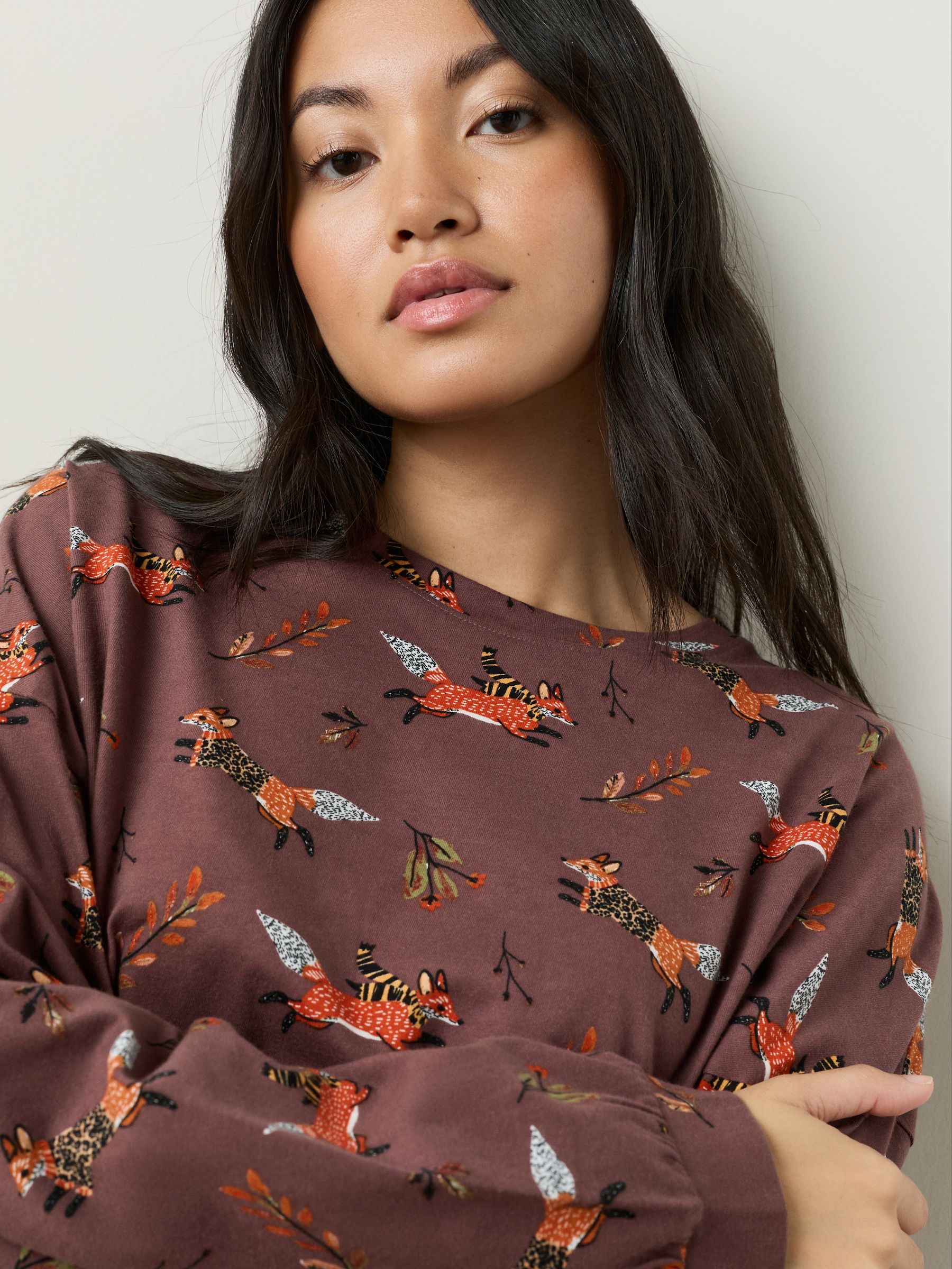 Buy Chocolate Brown Fox Print Long Sleeve Pyjamas from Next USA