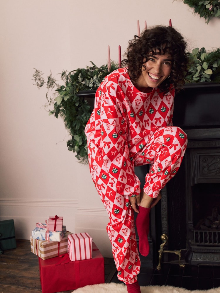Red Christmas Bows - 100% Cotton Long Sleve Pyjamas - صورة 2 من 8 Red Christmas Bows - 100% Cotton Long Sleve Pyjamas - صورة 2 من 8