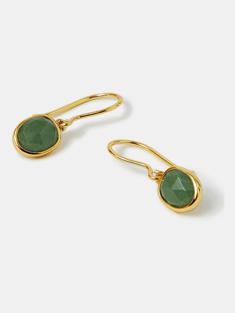 Angels By Accessorize Gold 14ct Plated Aventurine Drop Earrings - Image 1 of 2