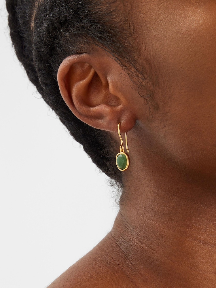 Angels By Accessorize Gold 14ct Plated Aventurine Drop Earrings - Image 2 of 2