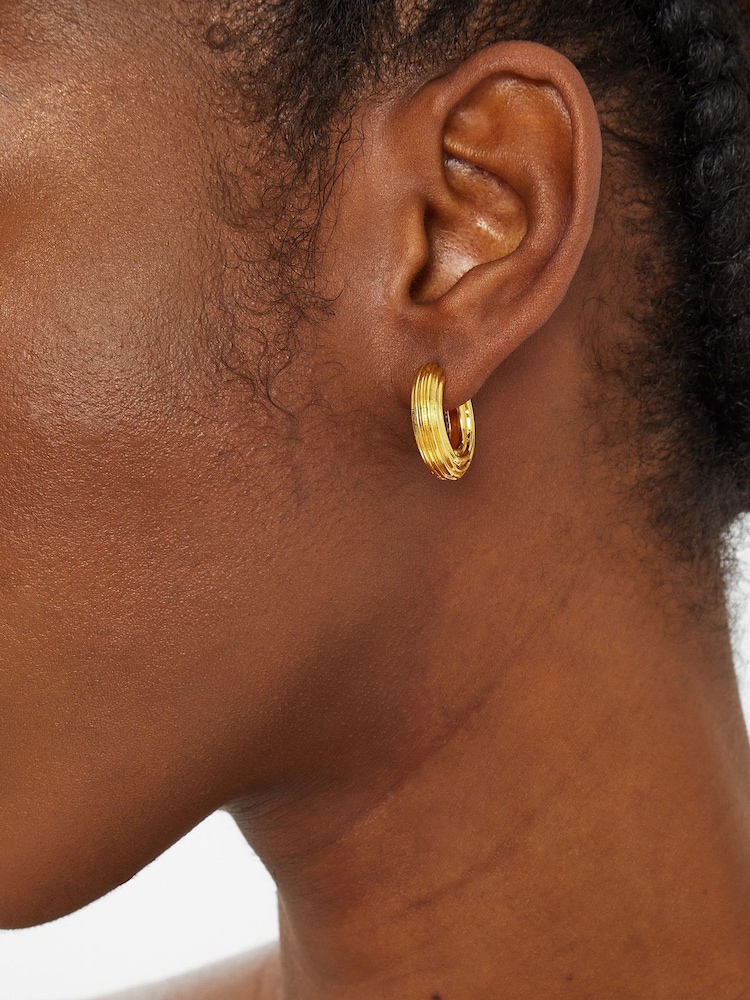 Angels By Accessorize Gold 14ct Plated Chunky Ridge Hoop Earrings - Image 2 of 3
