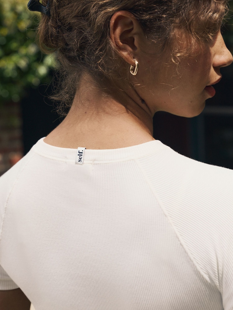 self. Ecru Fitted Rib T-Shirt - Image 5 of 5