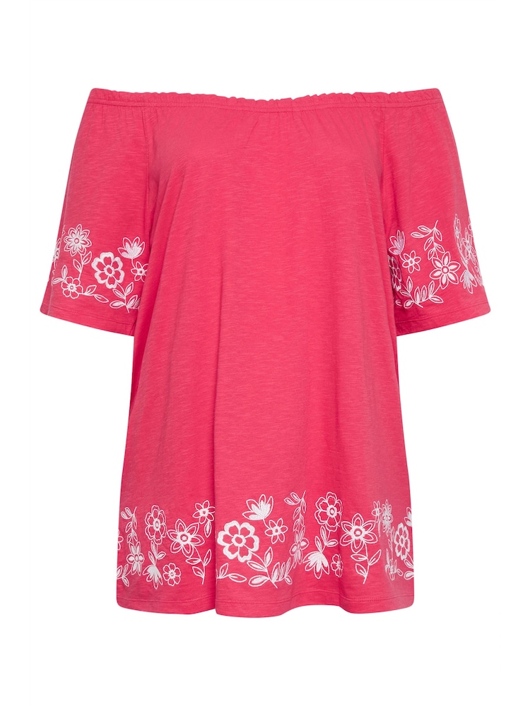 Pink - Yours Curve Bardot-Top mit Stickereidetail aus 100 % Baumwolle - Bild 6 von 6 Pink - Yours Curve Bardot-Top mit Stickereidetail aus 100 % Baumwolle - Bild 6 von 6
