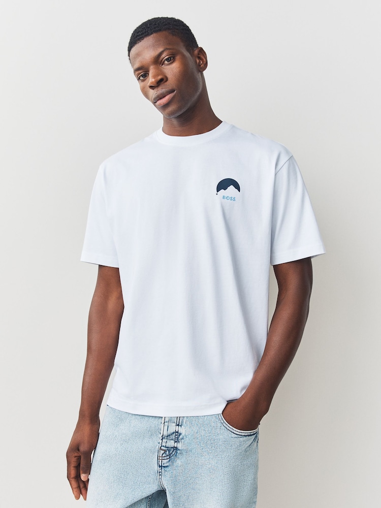 BOSS White Regular Fit Graphic Print T-Shirt - Image 1 of 6 BOSS White Regular Fit Graphic Print T-Shirt - Image 1 of 6