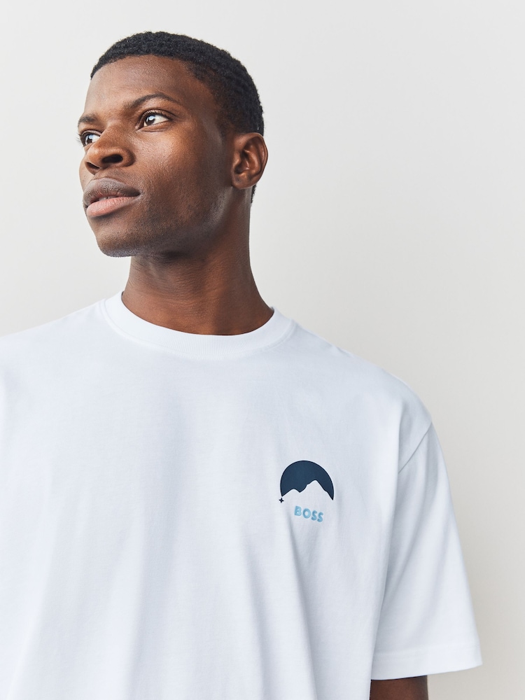 BOSS White Regular Fit Graphic Print T-Shirt - Image 6 of 6 BOSS White Regular Fit Graphic Print T-Shirt - Image 6 of 6