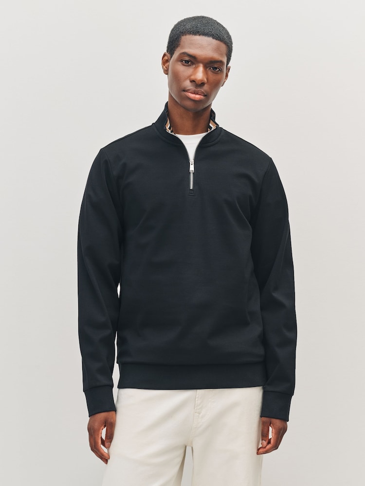 BOSS Black Stimmann Collar Detail Quarter Zip Sweatshirt Jumper - Image 1 of 6 BOSS Black Stimmann Collar Detail Quarter Zip Sweatshirt Jumper - Image 1 of 6