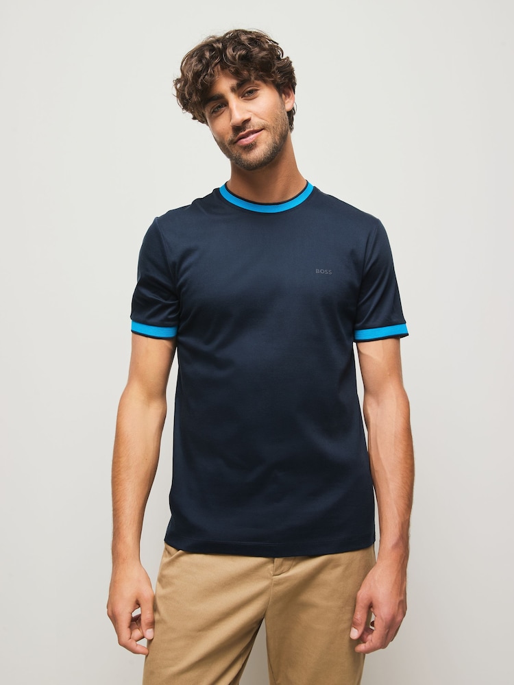 BOSS Blue Regluar Fit Tessler Tipped T-Shirt - Image 1 of 5 BOSS Blue Regluar Fit Tessler Tipped T-Shirt - Image 1 of 5