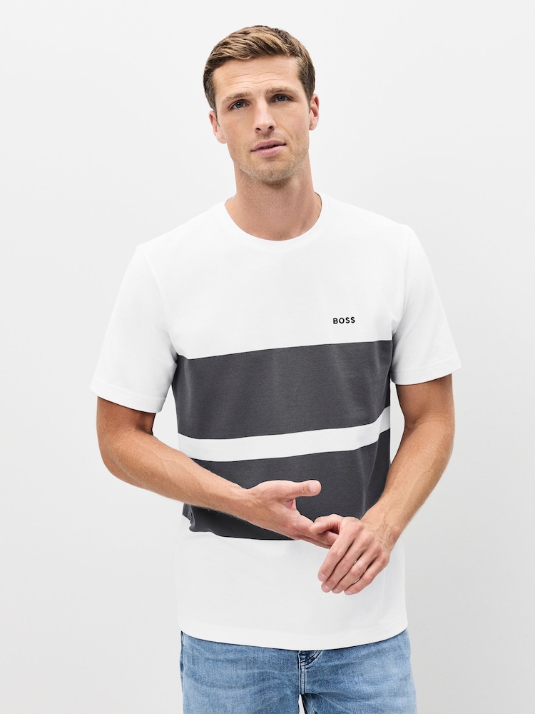 BOSS White Regular Fit Stripe T-Shirt - Image 1 of 5 BOSS White Regular Fit Stripe T-Shirt - Image 1 of 5