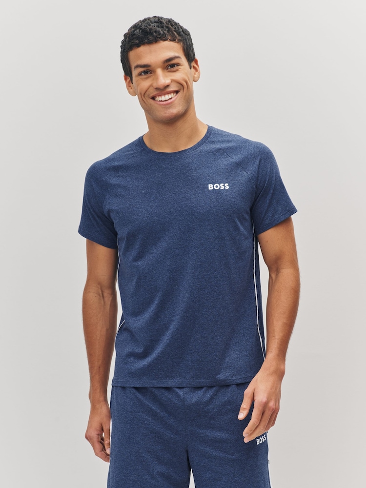 BOSS Blue Rise Side Detail Logo T-Shirt - Image 1 of 5 BOSS Blue Rise Side Detail Logo T-Shirt - Image 1 of 5