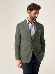 Skopes Green Tailored Fit Padua Suede Effect Herringbone Jacket - Image 1 of 8
