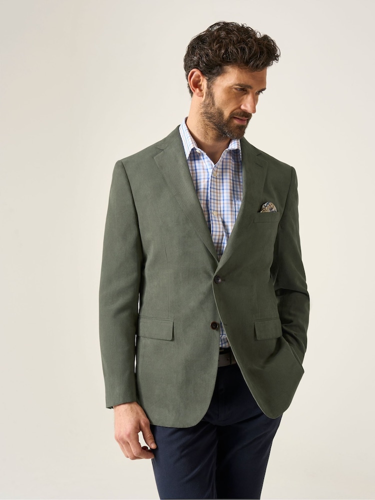 Skopes Green Tailored Fit Padua Suede Effect Herringbone Jacket - Image 1 of 8