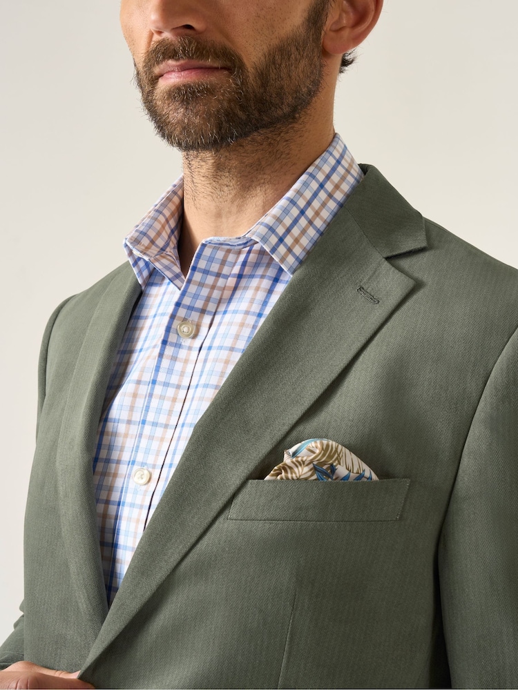 Skopes Green Tailored Fit Padua Suede Effect Herringbone Jacket - Image 2 of 8