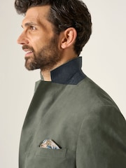Skopes Green Tailored Fit Padua Suede Effect Herringbone Jacket - Image 5 of 8