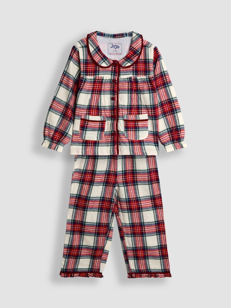 JoJo Maman Bébé Cream silver Woven Check Pretty Collar Pyjamas - Image 1 of 6