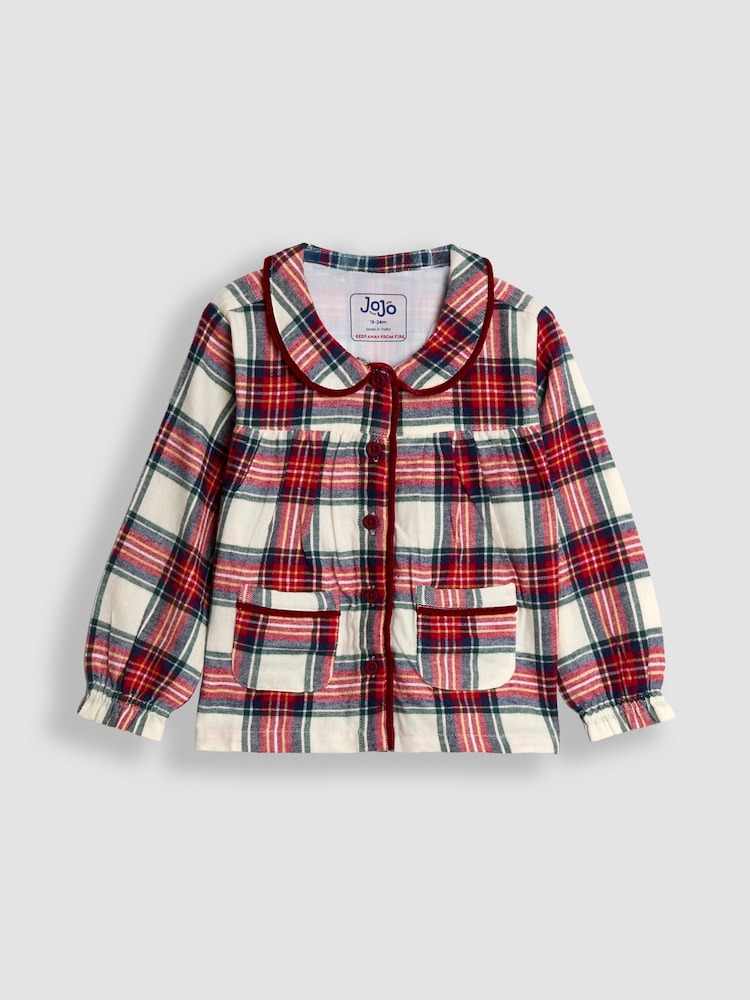 JoJo Maman Bébé Cream silver Woven Check Pretty Collar Pyjamas - Image 2 of 6
