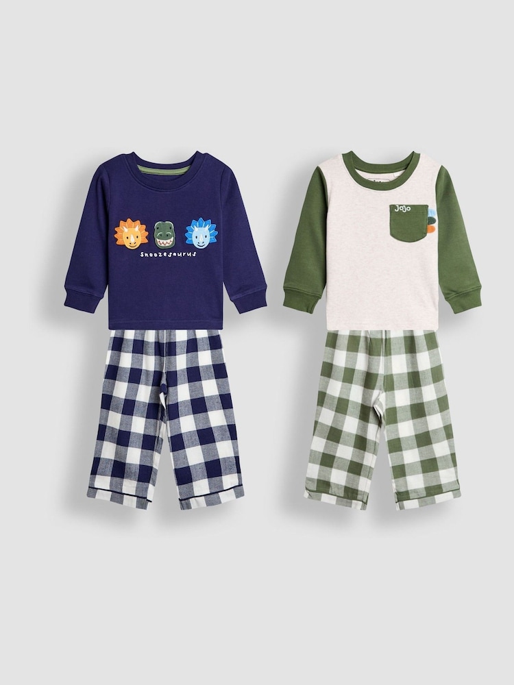 JoJo Maman Bébé Navy Dinosaur Character Mix And Match 2 Pack Pyjamas - Image 1 of 11