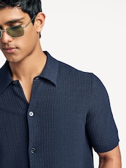 NN.07 Blue Nolan Button Through Knit Short Sleeve Shirt - Image 4 of 7