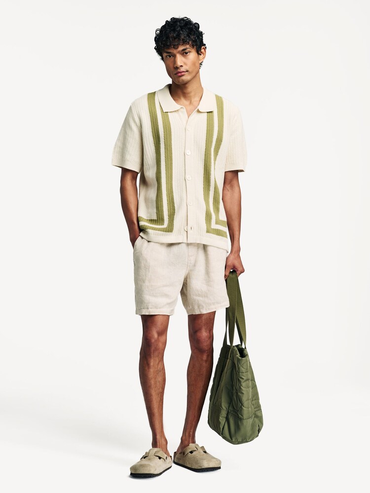 NN.07 Cream Relaxed Gregor Waistband Drawstring Linen Shorts - Image 2 of 8