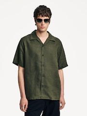 NN.07 Green Julio Camp Collar Linen Short Sleeve Shirt - Image 1 of 7