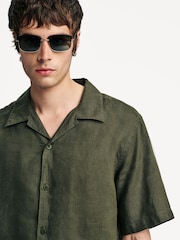 NN.07 Green Julio Camp Collar Linen Short Sleeve Shirt - Image 5 of 7