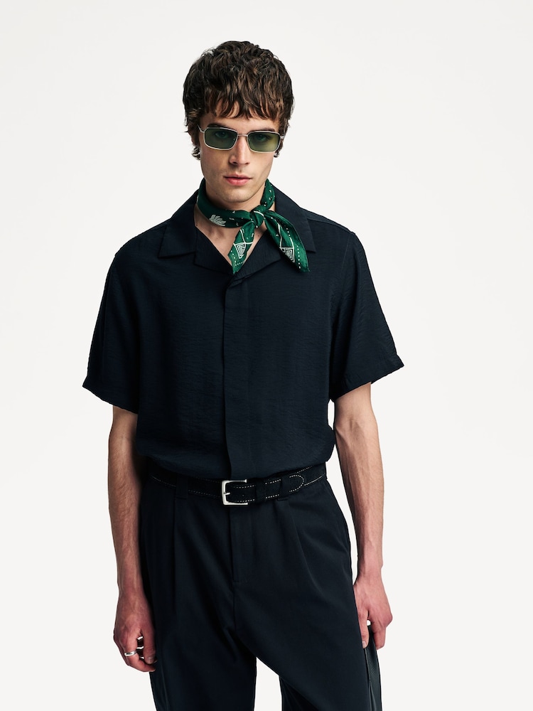 NN.07 Black Hank Camp Collar Textured Short Sleeve Shirt - Image 1 of 19