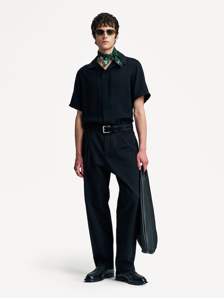NN.07 Black Hank Camp Collar Textured Short Sleeve Shirt - Image 2 of 19