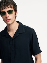 NN.07 Black Hank Camp Collar Textured Short Sleeve Shirt - Image 9 of 19