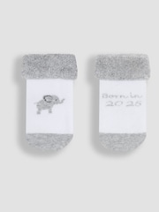JoJo Maman Bébé White 2-Pack Born In 2025 Baby Socks - Image 1 of 3
