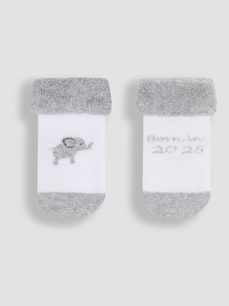 JoJo Maman Bébé White 2-Pack Born In 2025 Baby Socks - Image 1 of 3 JoJo Maman Bébé White 2-Pack Born In 2025 Baby Socks - Image 1 of 3
