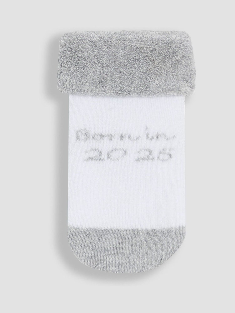 JoJo Maman Bébé White 2-Pack Born In 2025 Baby Socks - Image 3 of 3