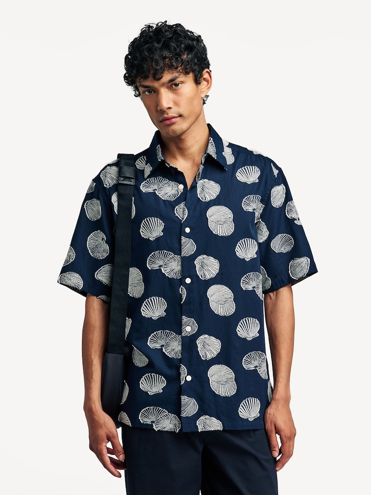 NN.07 Blue Freddy Shell Pattern Jacquard Short Sleeve Shirt - Image 1 of 8