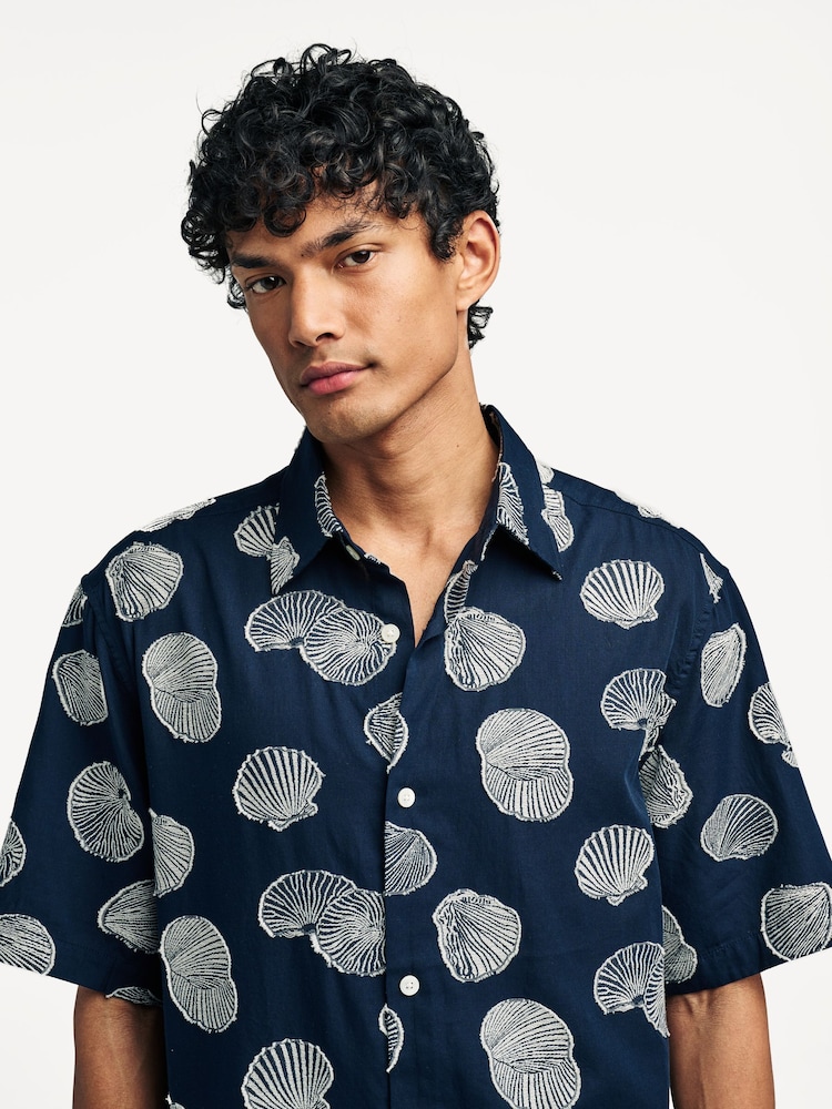 NN.07 Blue Freddy Shell Pattern Jacquard Short Sleeve Shirt - Image 2 of 8