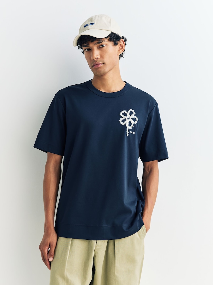 NN.07 Blue Pedro Embroidered Flower T-Shirt - Image 1 of 7