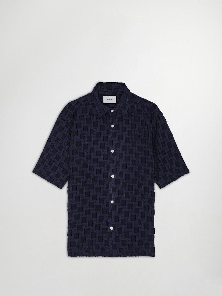 NN.07 Blue Freddy All Over Pattern Jacquard Short Sleeve Shirt - Image 1 of 4