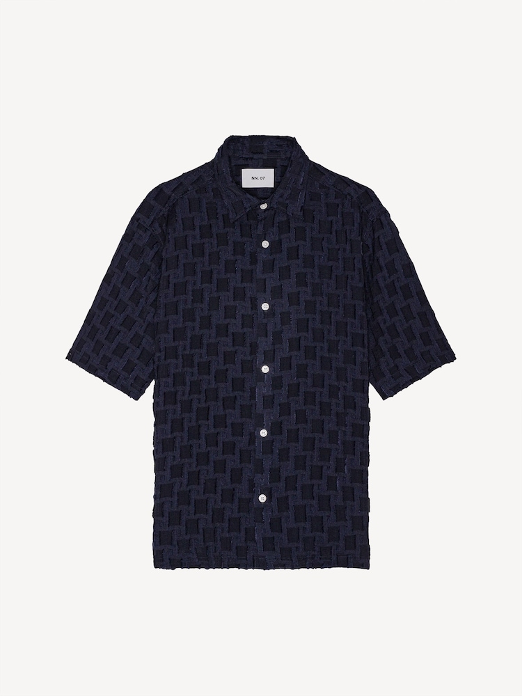 NN.07 Blue Freddy All Over Pattern Jacquard Short Sleeve Shirt - Image 2 of 4