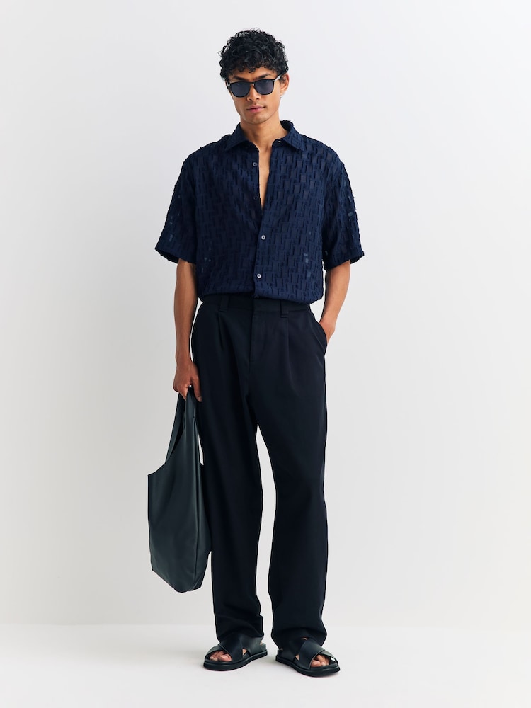 NN.07 Blue Freddy All Over Pattern Jacquard Short Sleeve Shirt - Image 2 of 9 NN.07 Blue Freddy All Over Pattern Jacquard Short Sleeve Shirt - Image 2 of 9