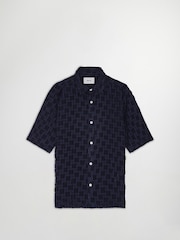 NN.07 Blue Freddy All Over Pattern Jacquard Short Sleeve Shirt - Image 6 of 9