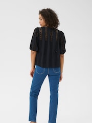 Kaffe KArandy Short Sleeve Cut-Out 100% Cotton Black Blouse - Image 2 of 6