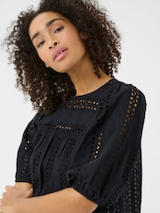 Kaffe KArandy Short Sleeve Cut-Out 100% Cotton Black Blouse - Image 4 of 6