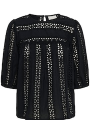 Kaffe KArandy Short Sleeve Cut-Out 100% Cotton Black Blouse - Image 5 of 6