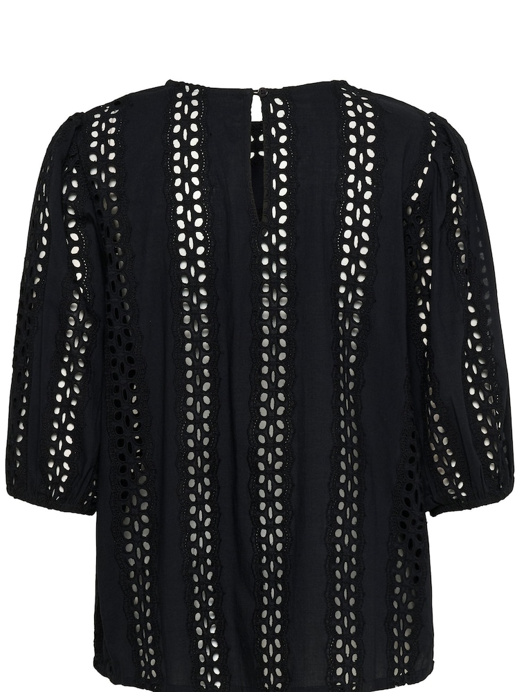 Kaffe KArandy Short Sleeve Cut-Out 100% Cotton Black Blouse - Image 6 of 6