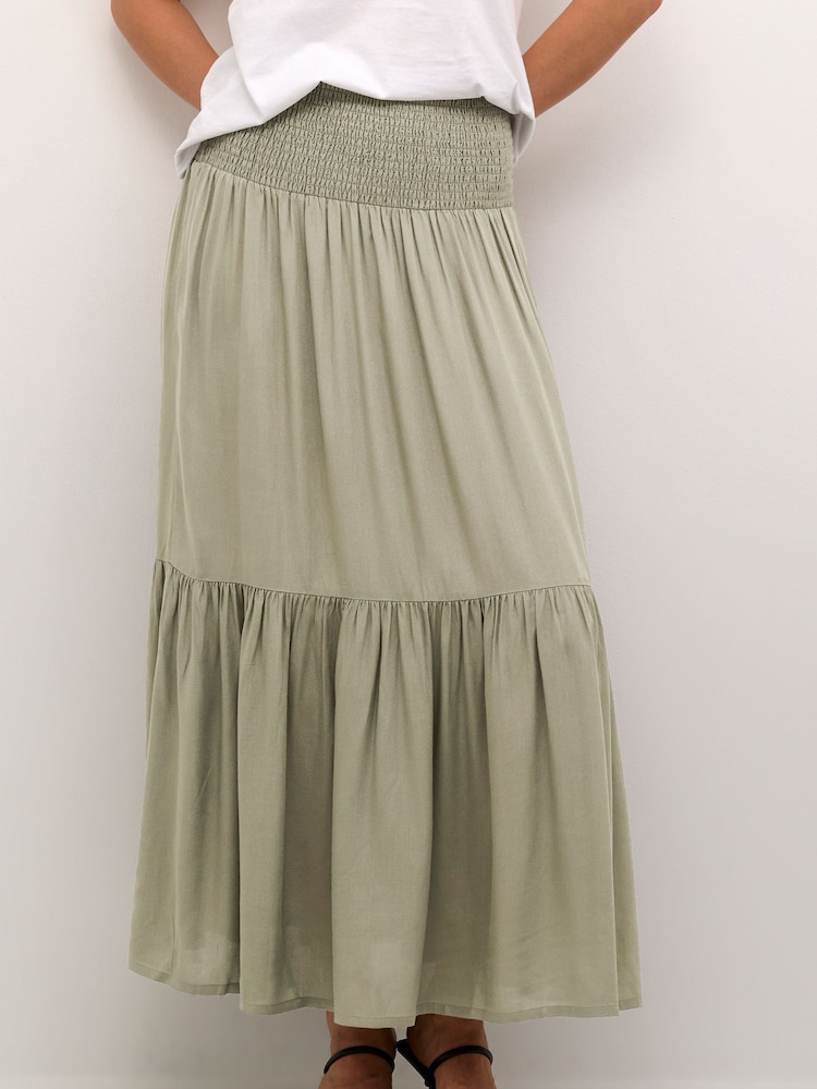 Kaffe Green KAmaxi High Waisted Smock Maxi Skirt - Image 1 of 6 Kaffe Green KAmaxi High Waisted Smock Maxi Skirt - Image 1 of 6