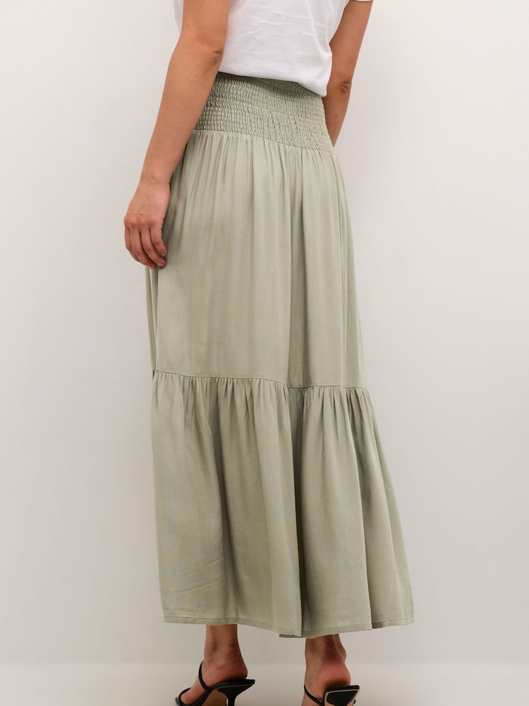 Kaffe Green KAmaxi High Waisted Smock Maxi Skirt - Image 2 of 6 Kaffe Green KAmaxi High Waisted Smock Maxi Skirt - Image 2 of 6
