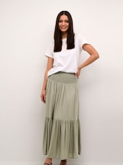 Kaffe Green KAmaxi High Waisted Smock Maxi Skirt - Image 3 of 6