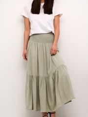 Kaffe Green KAmaxi High Waisted Smock Maxi Skirt - Image 4 of 6
