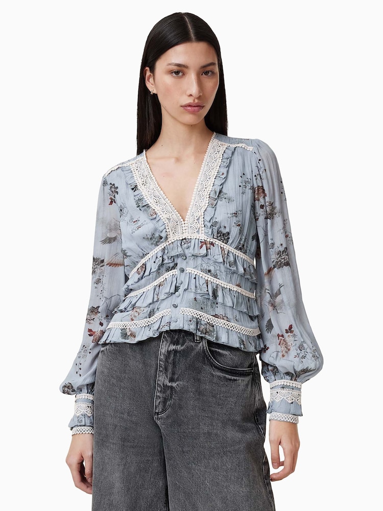 AllSaints Blue Zora Top - Image 1 of 6